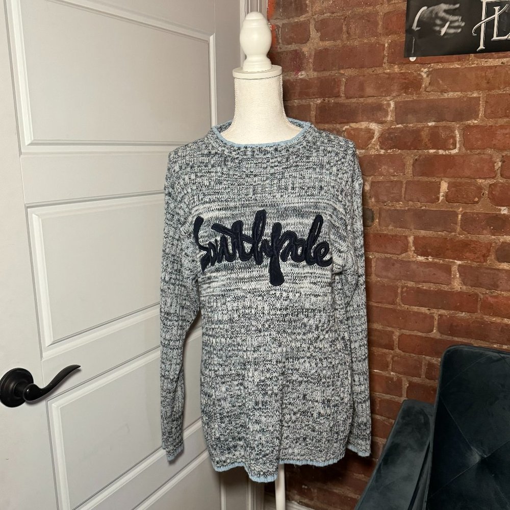 Southpole Vintage Blue, Black, and White Crew Neck Woven Soft Sweater